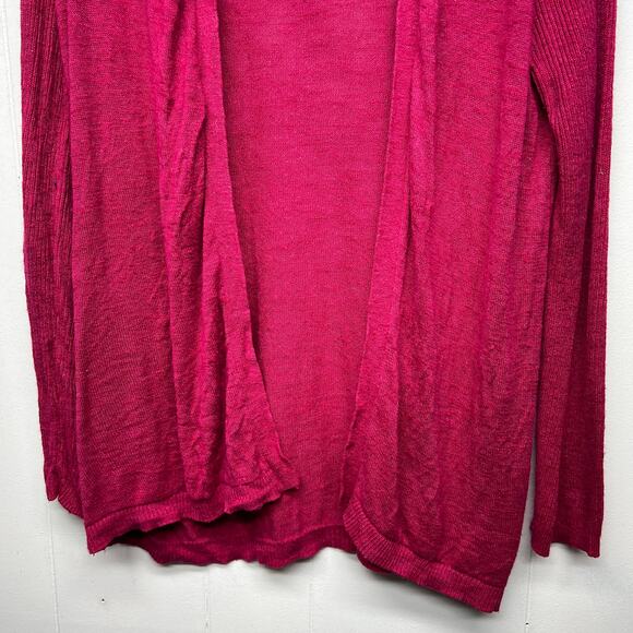 LOFT Silk Ramie Blend Long Sleeve Open Front Women's Pink Cardigan Size Medium - Picture 4 of 11